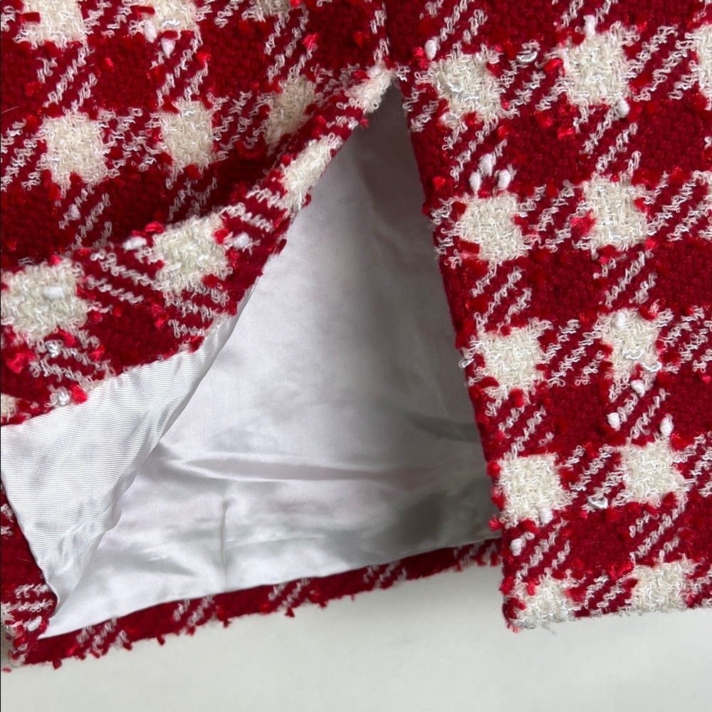 Alessandra Rich Plaid Tweed Red White Checked Mini Skirt Medium - Picture 4 of 11